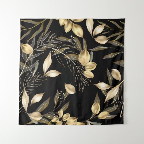 Gold Leaves Exotic Botanical Seamless Tapestry