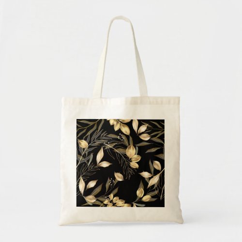 Gold Leaves Exotic Botanical Seamless Tote Bag