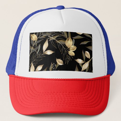 Gold Leaves Exotic Botanical Seamless Trucker Hat
