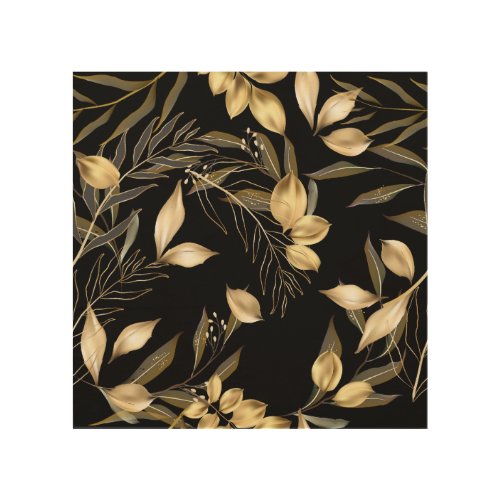 Gold Leaves Exotic Botanical Seamless Wood Wall Art