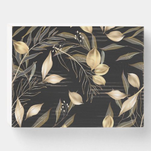 Gold Leaves Exotic Botanical Seamless Wooden Box Sign