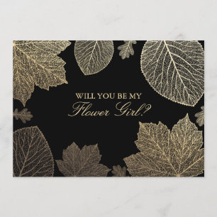 Gold Leaves Fall Wedding Flower Girl Invitation