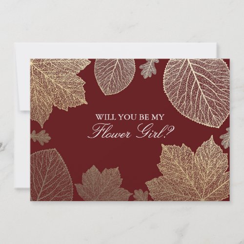 Gold Leaves Fall Wedding Flower Girl Invitation