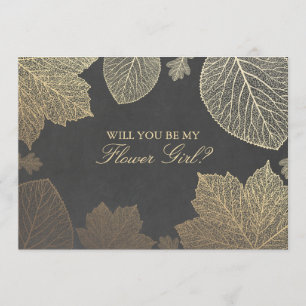 Gold Leaves Fall Wedding Flower Girl Invitation