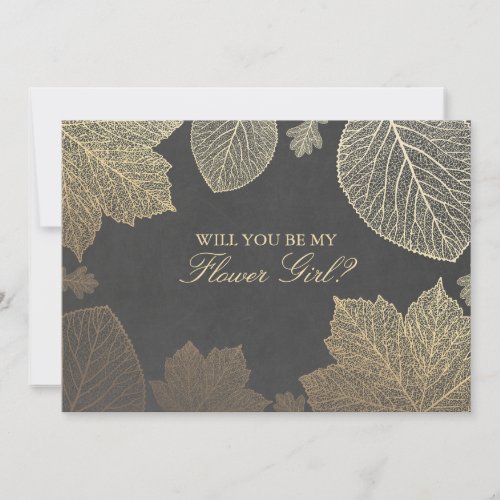 Gold Leaves Fall Wedding Flower Girl Invitation