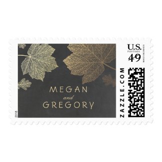 Gold Leaves Fall Wedding Postage Stamps at UniqueRusticWeddingInvitations.com