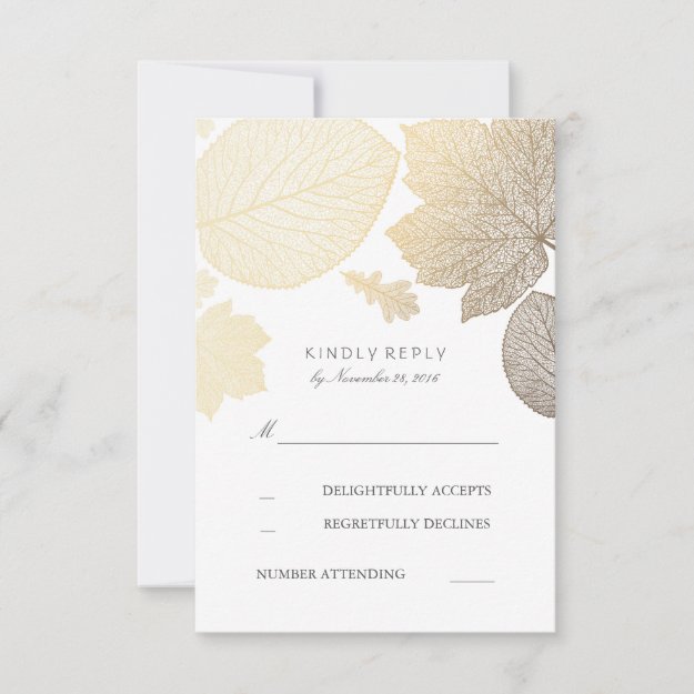 Gold Leaves Fall Wedding RSVP Cards