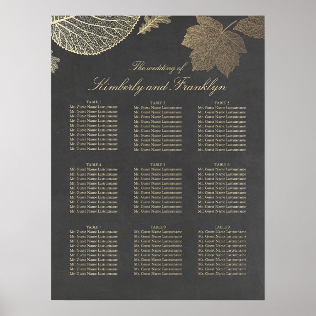 Gold Leaves Fall Wedding Seating Chart