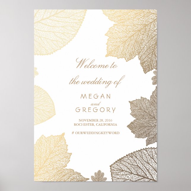 Gold Leaves Fall Wedding Welcome Sign Poster (Front)