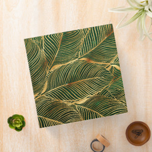 Gold Leaves Forest Green Elegant Pattern 3 Ring Binder