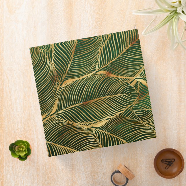 Gold Leaves Forest Green Elegant Pattern 3 Ring Binder (In Situ)