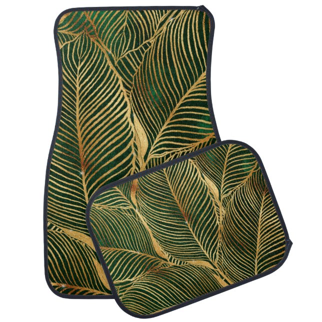 Gold Leaves Forest Green Elegant Pattern Car Floor Mat (Set)