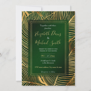 Gold Leaves Forest Green Elegant Pattern  Invitation