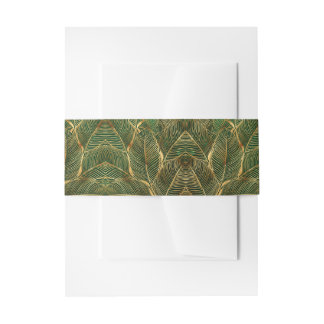 Gold Leaves Forest Green Elegant Pattern Invitation Belly Band