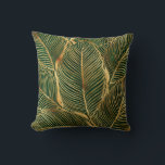 Gold Leaves Forest Green Elegant Pattern Throw Pillow<br><div class="desc">Modern luxury gold leaves drawing, filled with shimmering faux gold glitter sparkle plant leaves hand Drawn tropical design, creating an unusual gold foil exotic foliage pattern amazing tropic artwork, over a trendy velvety look forest green color background. Stylish, chic fashionable contemporary art, yellow gold and emerald green colors paint nature...</div>