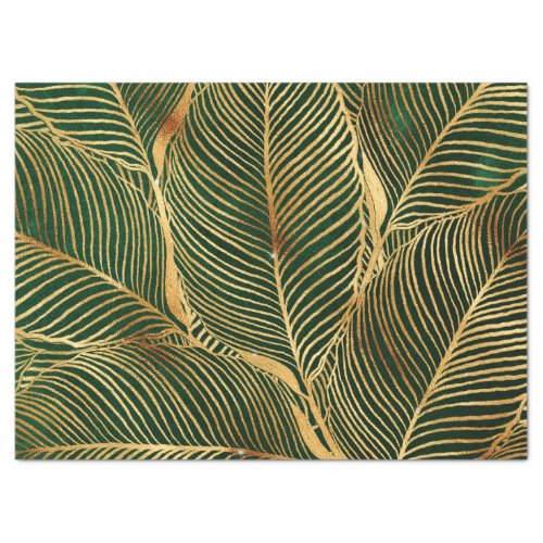 Gold Leaves Forest Green Elegant Pattern Tissue Paper