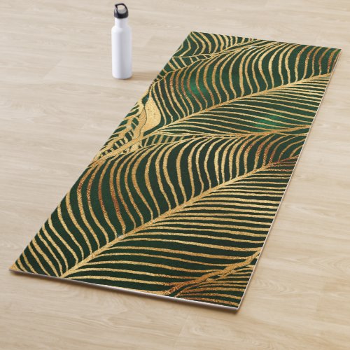 Gold Leaves Forest Green Elegant Pattern Yoga Mat