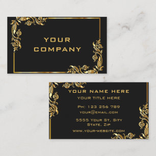 Gold Leaves Frame Golden Text Black Professional Business Card