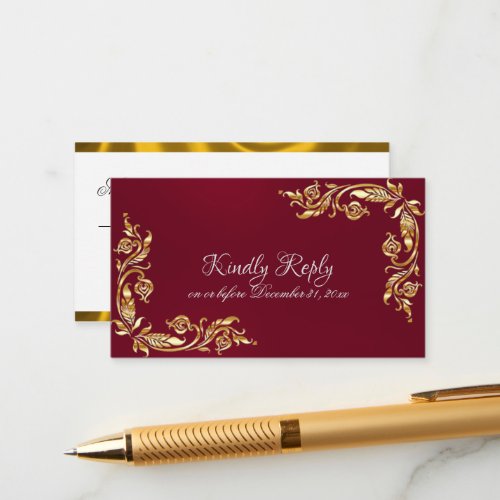 Gold Leaves Frame on Burgundy Enclosure Card