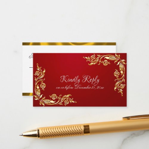 Gold Leaves Frame on Crimson Red Enclosure Card