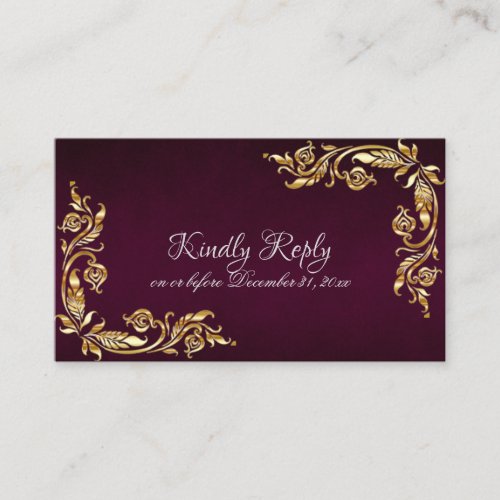 Gold Leaves Frame on Dark Purple Enclosure Card