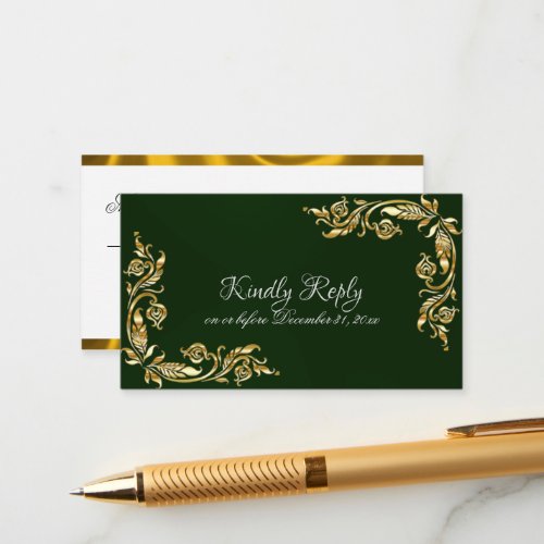 Gold Leaves Frame on Emerald Green Enclosure Card