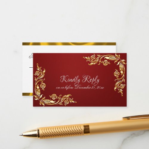 Gold Leaves Frame on Ruby Red Enclosure Card