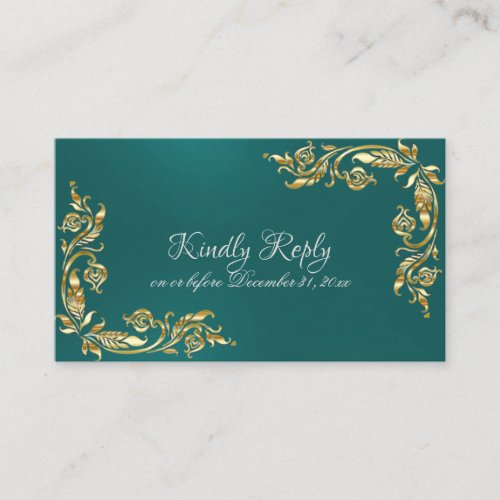 Gold Leaves Frame on Teal Enclosure Card