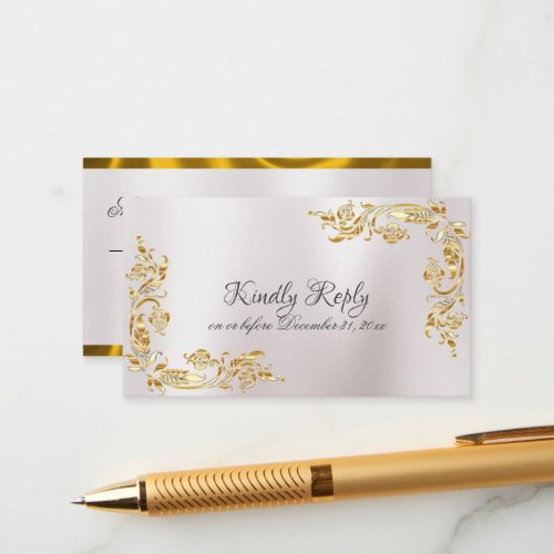 Gold Leaves Frame on White Pearl Enclosure Card