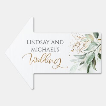 Gold Leaves Greenery Boho Summer Wedding Sign by lovelywow at Zazzle
