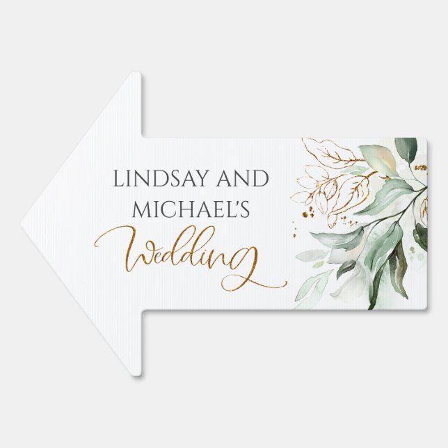 Gold Leaves Greenery Boho Summer Wedding Sign (Front)