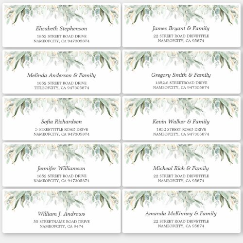 Gold Leaves Greenery Guest Names Address Labels