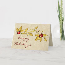 gold leaves holly berries Corporate holiday Cards