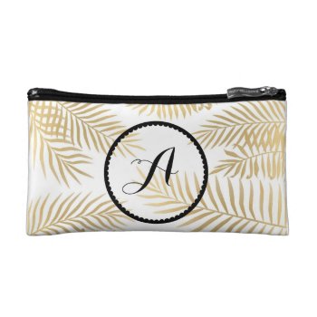 Gold Leaves Initials Makeup Bag by SunflowerDesigns at Zazzle