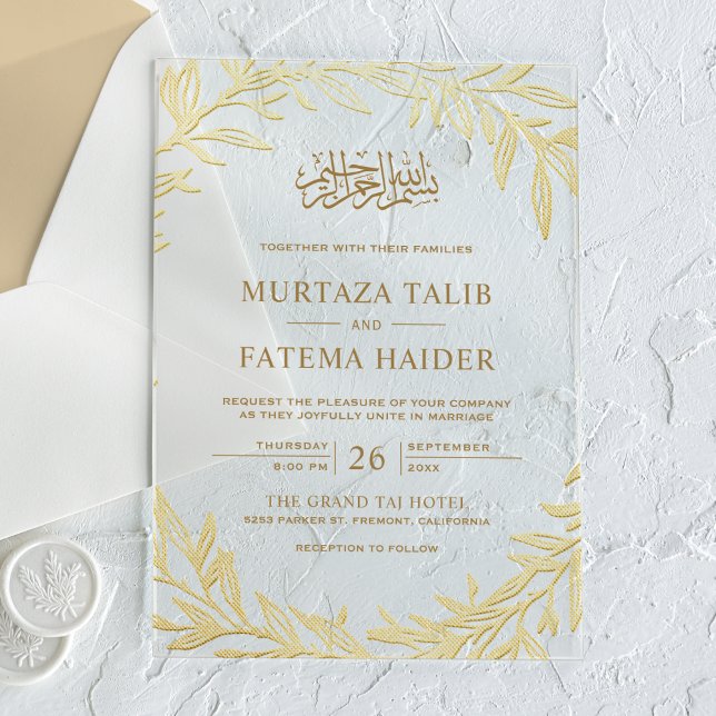 Gold Leaves Islamic Muslim Wedding Acrylic Invitations (Creator Uploaded)