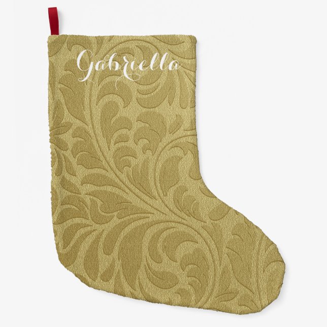 Gold Leaves Large Christmas Stocking (Front)
