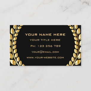 Gold Leaves Laurel Wreath Frame Professional Black Business Card