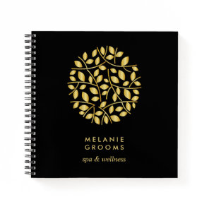 Gold Leaves Logo | Black | Personalized Monogram Notebook