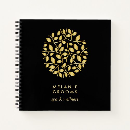 Gold Leaves Logo  Black  Personalized Monogram Notebook