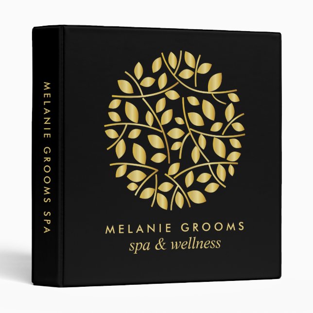Gold leaves logo Black Small Business 3 Ring Binder (Front/Spine)