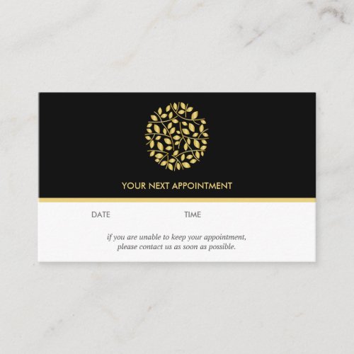 Gold leaves logo  Black  wellness  massage yoga Business Card