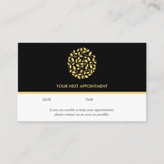 Gold leaves logo | Black | wellness  massage yoga Business Card (Front)