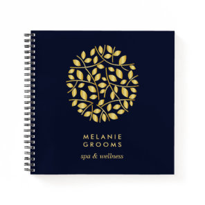 Gold Leaves Logo | Blue | Personalized Monogram Notebook