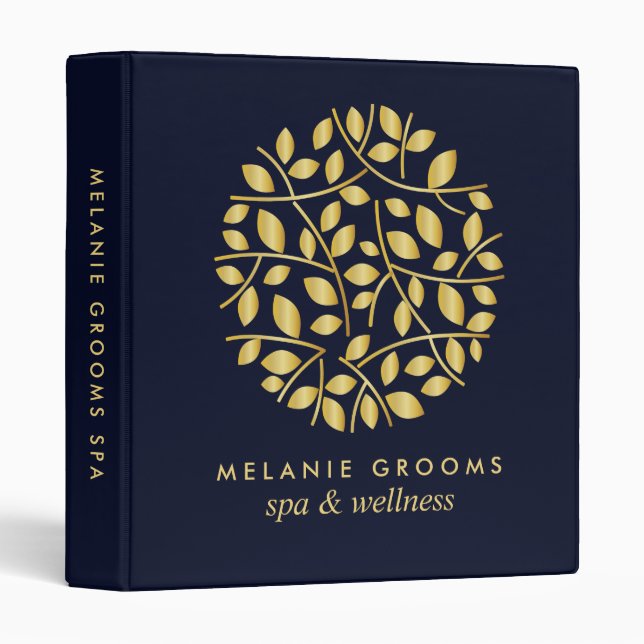 Gold leaves logo Blue Small Business 3 Ring Binder (Front/Spine)