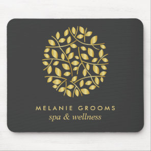 Gold leaves logo Gray | Personalized add your name Mouse Pad