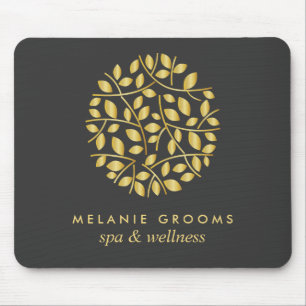 Gold leaves logo Gray   Personalized add your name Mouse Pad