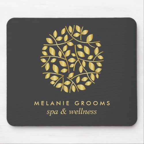 Gold leaves logo Gray  Personalized add your name Mouse Pad