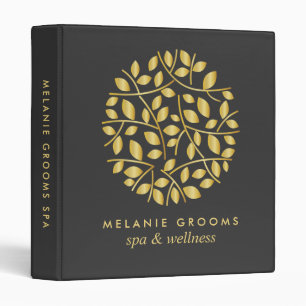 Gold leaves logo Gray Small Business 3 Ring Binder
