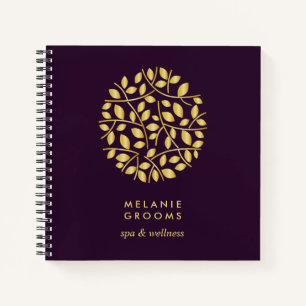 Gold Leaves Logo   Purple   Personalized Monogram Notebook