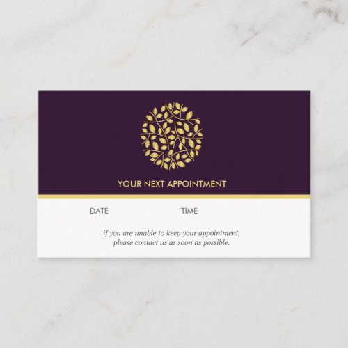 Gold leaves logo  Purple  wellness  massage yoga Business Card